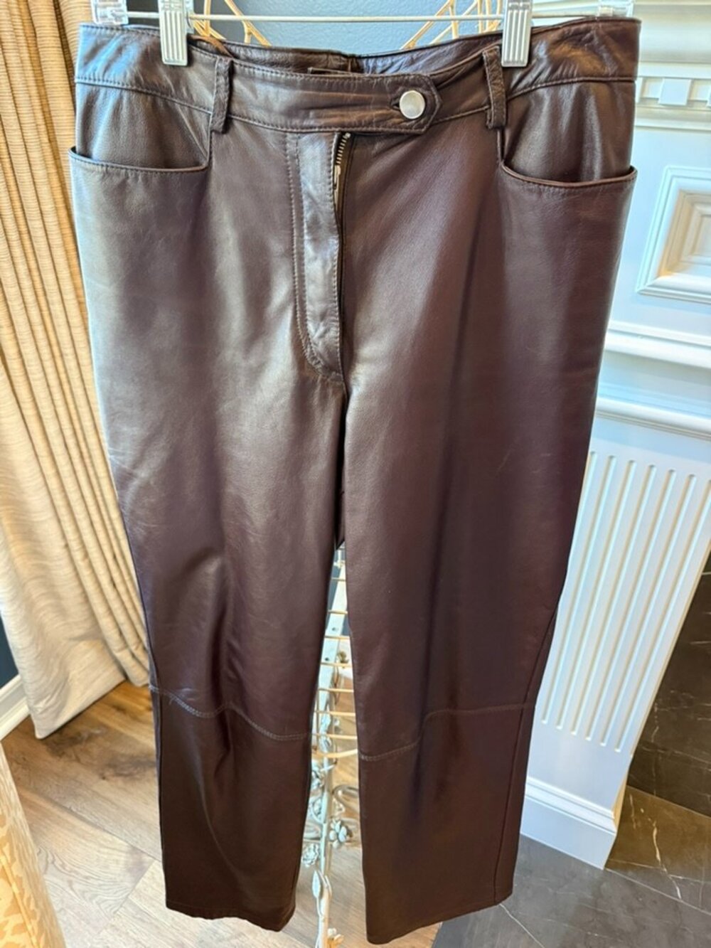 Vintage BCBG Max Azria Brown Genuine Leather Pants Size 10 | High Waist Straight